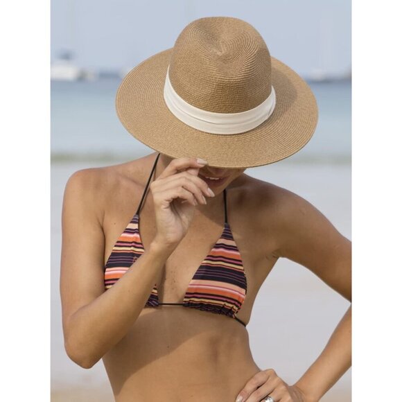 Straw Fedora Hat Wide Brim UPF 80 Summer Beach Sun Hat for Women & Men